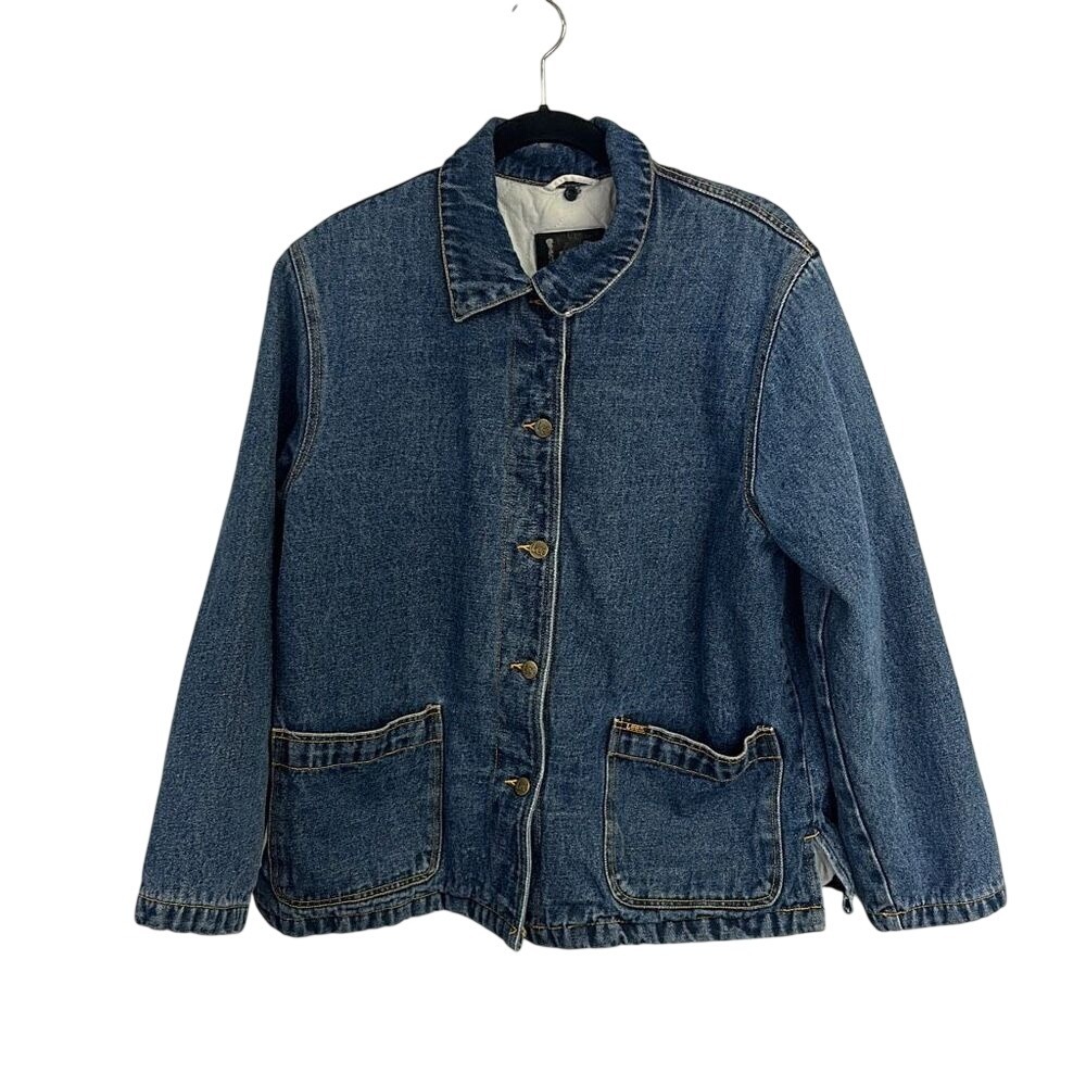Vintage Early 2000s Lee Womens Quilted Long Sleeve Blue Denim Jacket Size L